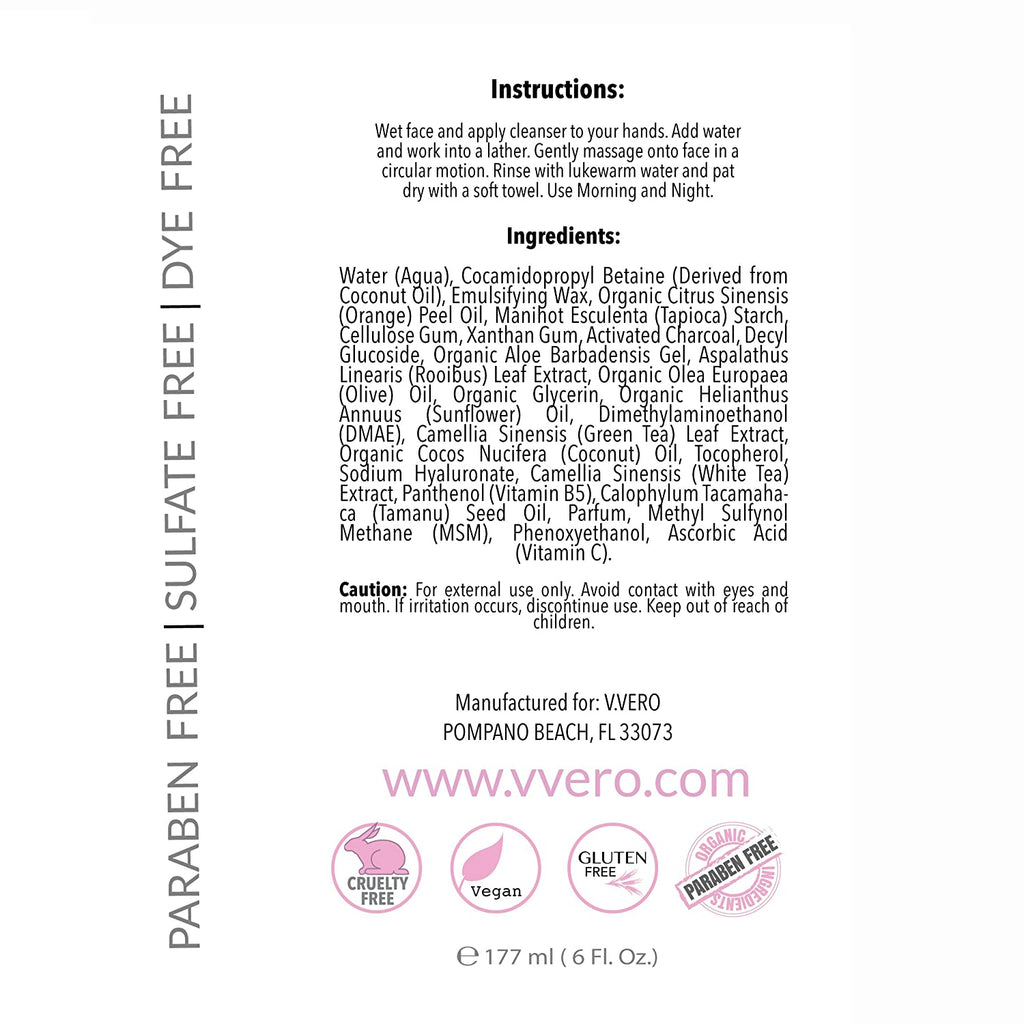 Organic Daily Cleanser & Exfoliator - Organic Ingredients - Activated Charcoal & Green Tea